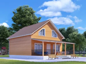 ДОМ ИЗ БРУСА 8×11 «ДБ1» (130 кв.м., 2 этажа, 8 на 11, с террасой, мансардой и кухней-гостиной)
