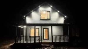 ДОМ ИЗ КАРКАСА 7×9 «ДК1» (120 кв.м., 2 этажа, 7 на 9, с крытой террасой, панорамными окнами и 3 спальнями)