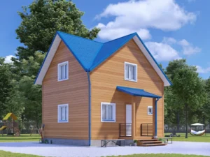 ДОМ ИЗ КАРКАСА 6×8 «ДК36» (85 кв.м., 2 этажа, 6 на 8, с мансардой, крытым крыльцом и 3 спальнями)
