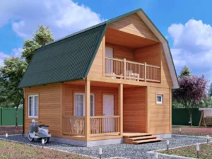 ДОМ ИЗ КАРКАСА 6×6 «ДК29» (50 кв.м., 2 этажа, 6 на 6, с мансардой, балконом и террасой)