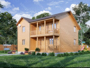 ДОМ ИЗ КАРКАСА 6×8 «ДК21» (100 кв.м., 2 этажа, 6 на 8, с террасой, балконом и двускатной крышей)