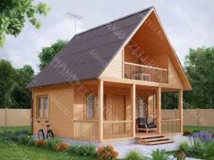 ДОМ ИЗ КАРКАСА 6×6 «ДК9» (50 кв.м., 2 этажа, 6 на 6, с мансардой, балконом и террасой)