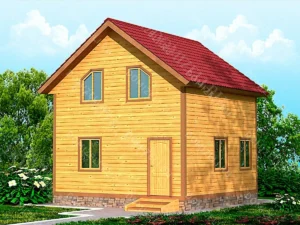 БАНЯ ИЗ БРУСА 6×6 «Б6» (72 кв.м., 2 этажа, 6 на 6, с мансардой, душевой и комнатой отдыха)