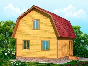 БАНЯ ИЗ БРУСА 6×6 «Б8» (63 кв.м., 2 этажа, 6 на 6, с мансардой, террасой и комнатой отдыха)